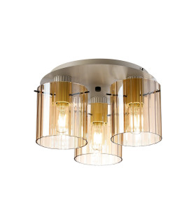 Hudson 41cm Round Ceiling Flush 3 Light Flush Fitting E27 Beige Stone/Amber Wide Line Glass-1