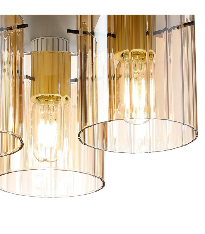 Hudson 41cm Round Ceiling Flush 3 Light Flush Fitting E27 Beige Stone/Amber Wide Line Glass-6