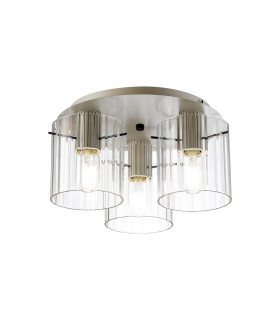 Hudson 41cm Round Ceiling Flush 3 Light Flush Fitting E27 Beige Stone/Clear Wide Line Glass-1