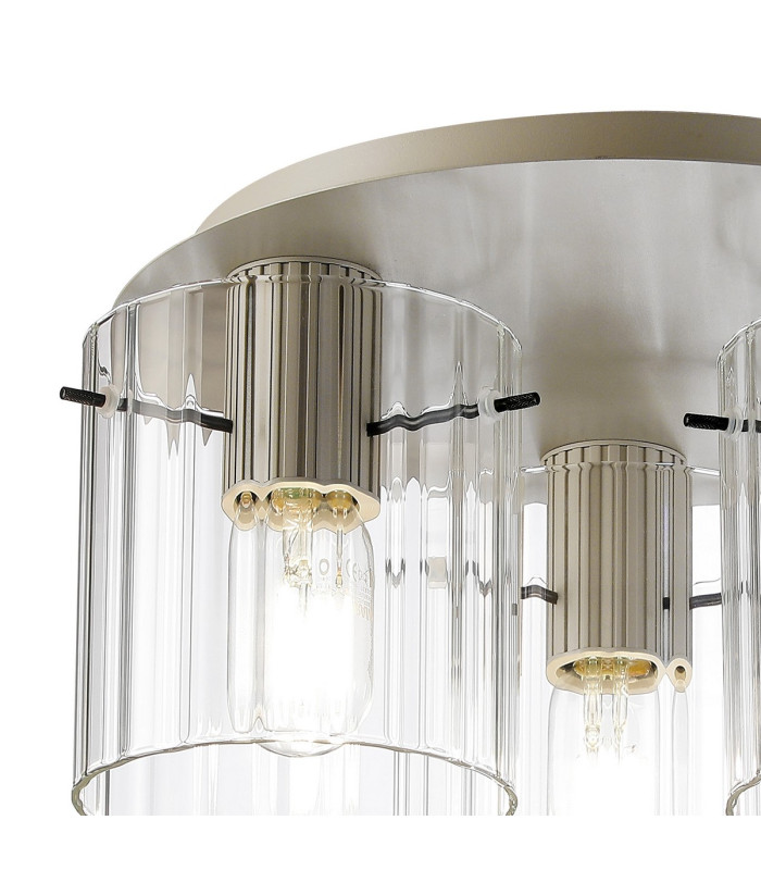 Hudson 41cm Round Ceiling Flush 3 Light Flush Fitting E27 Beige Stone/Clear Wide Line Glass-5
