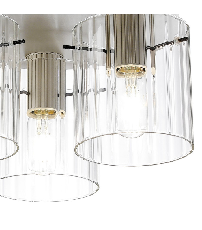 Hudson 41cm Round Ceiling Flush 3 Light Flush Fitting E27 Beige Stone/Clear Wide Line Glass-6