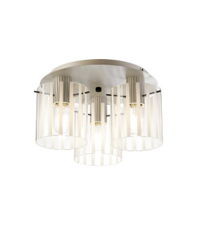 Hudson 41cm Round Ceiling Flush 3 Light Flush Fitting E27 Beige Stone/Frosted/Clear Wide Line Glass-1