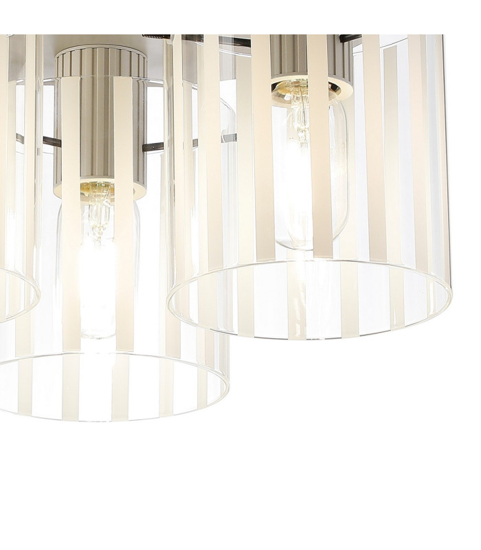 Hudson 41cm Round Ceiling Flush 3 Light Flush Fitting E27 Beige Stone/Frosted/Clear Wide Line Glass-6