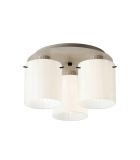 Hudson 41cm Round Ceiling Flush 3 Light Flush Fitting E27 Beige Stone/Gloss White Wide Line Glass-1