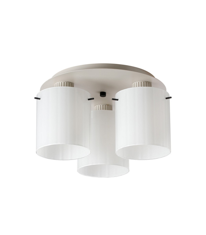 Hudson 41cm Round Ceiling Flush 3 Light Flush Fitting E27 Beige Stone/Gloss White Wide Line Glass-3