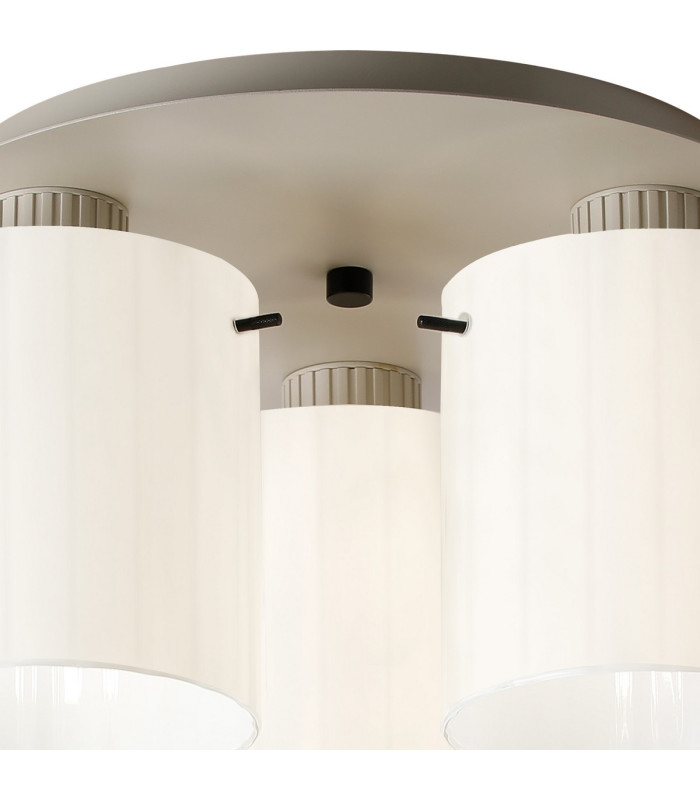 Hudson 41cm Round Ceiling Flush 3 Light Flush Fitting E27 Beige Stone/Gloss White Wide Line Glass-6