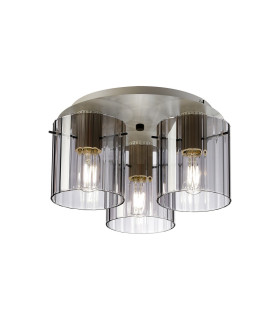 Hudson 41cm Round Ceiling Flush 3 Light Flush Fitting E27 Beige Stone/Smoke Wide Line Glass-1