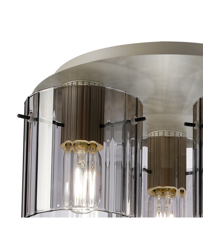 Hudson 41cm Round Ceiling Flush 3 Light Flush Fitting E27 Beige Stone/Smoke Wide Line Glass-5