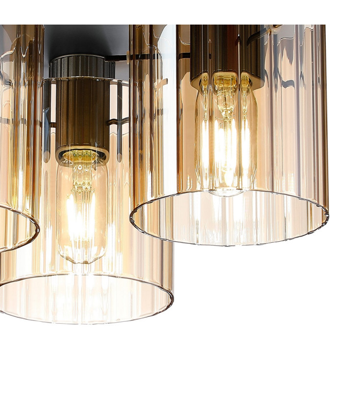 Hudson 41cm Round Ceiling Flush 3 Light Flush Fitting E27 Dark Grey/Amber Wide Line Glass-6