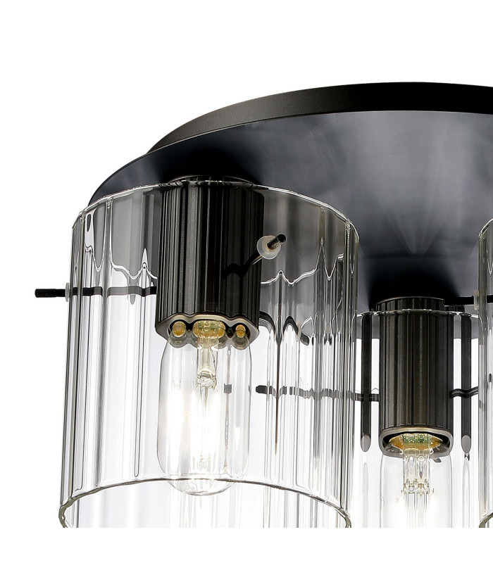 Hudson 41cm Round Ceiling Flush 3 Light Flush Fitting E27 Dark Grey/Clear Wide Line Glass-5