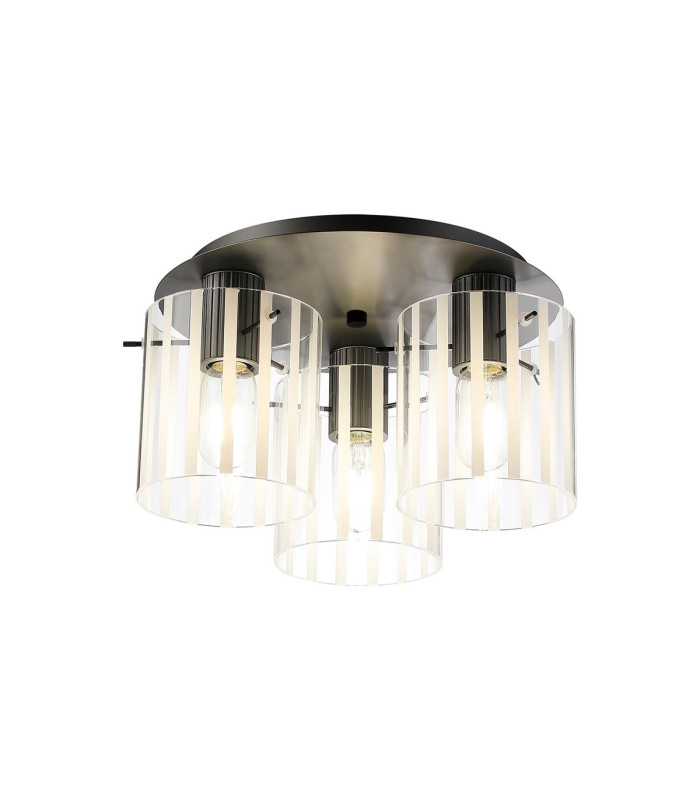 Hudson 41cm Round Ceiling Flush 3 Light Flush Fitting E27 Dark Grey/Frosted/Clear Wide Line Glass-1