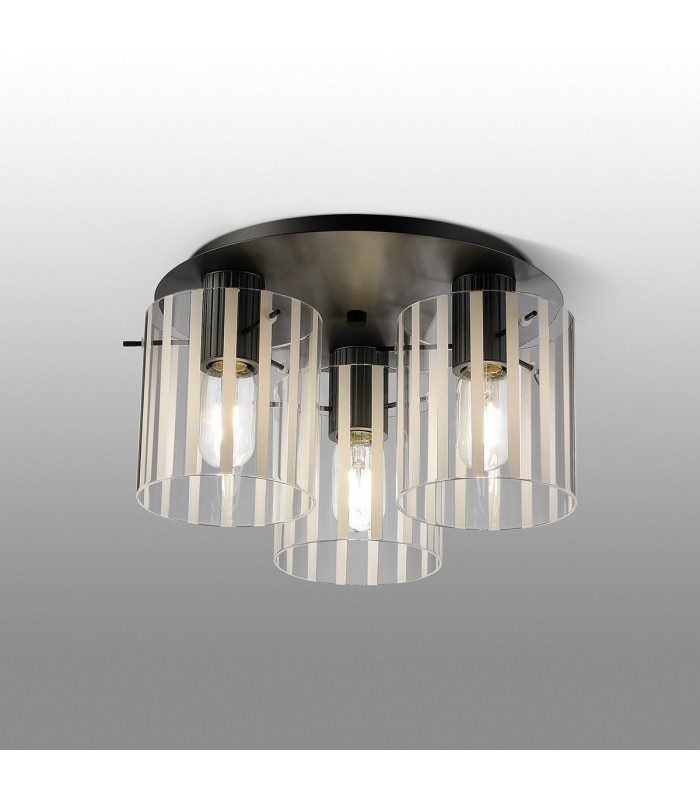 Hudson 41cm Round Ceiling Flush 3 Light Flush Fitting E27 Dark Grey/Frosted/Clear Wide Line Glass-3
