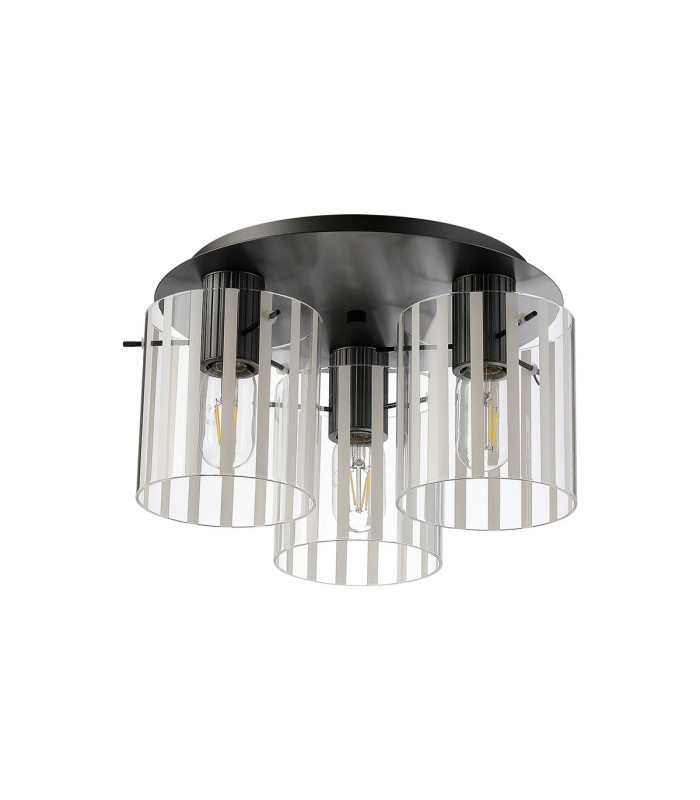 Hudson 41cm Round Ceiling Flush 3 Light Flush Fitting E27 Dark Grey/Frosted/Clear Wide Line Glass-4