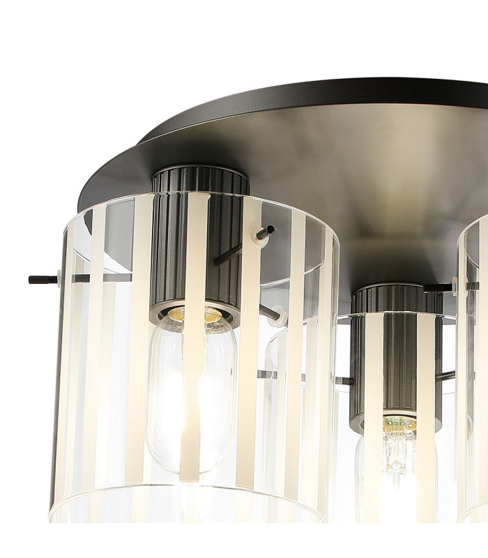 Hudson 41cm Round Ceiling Flush 3 Light Flush Fitting E27 Dark Grey/Frosted/Clear Wide Line Glass-5