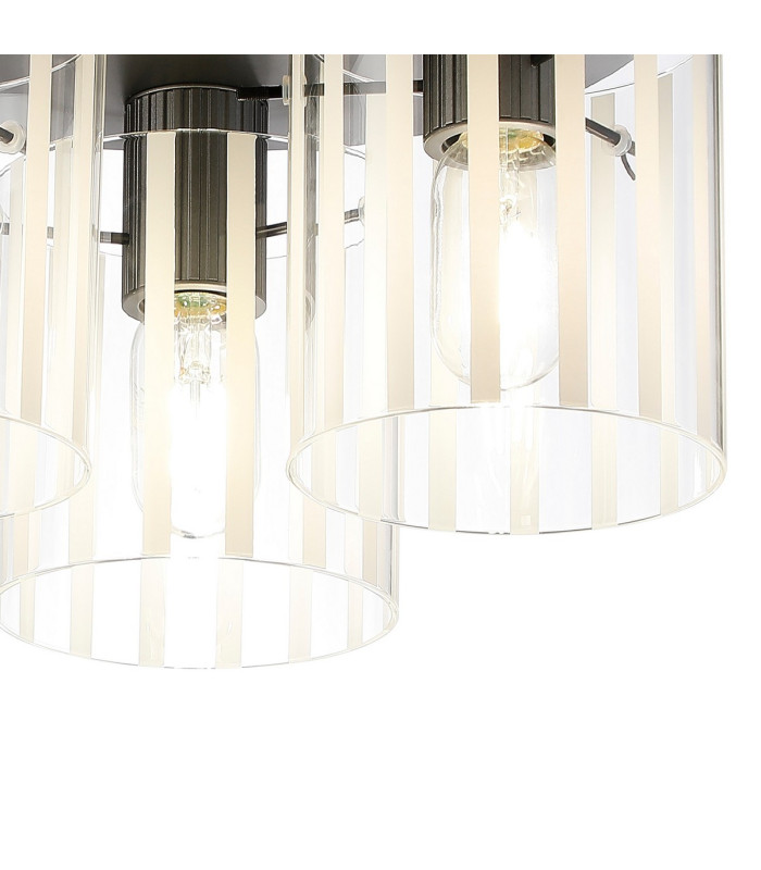 Hudson 41cm Round Ceiling Flush 3 Light Flush Fitting E27 Dark Grey/Frosted/Clear Wide Line Glass-6