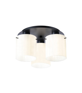 Hudson 41cm Round Ceiling Flush 3 Light Flush Fitting E27 Dark Grey/Gloss White Wide Line Glass-1