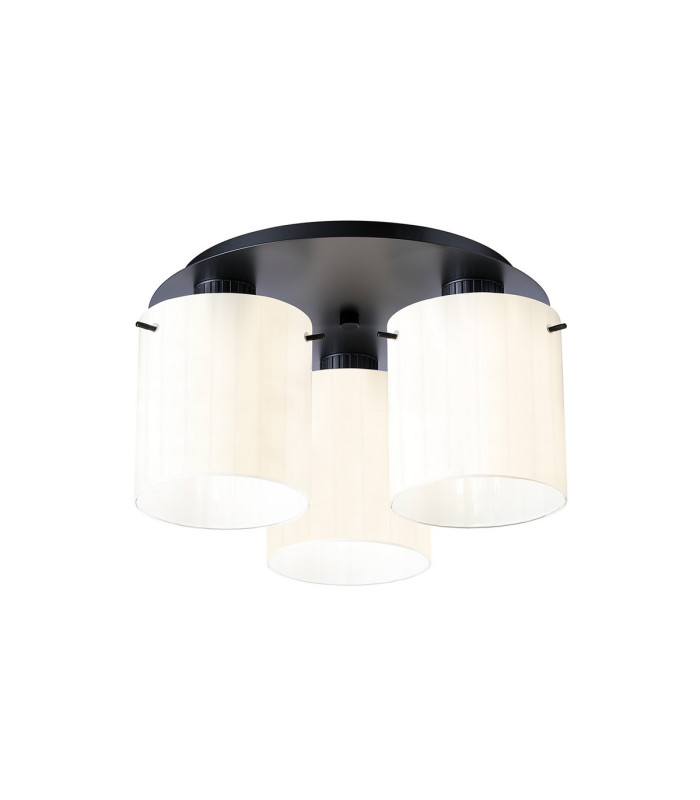 Hudson 41cm Round Ceiling Flush 3 Light Flush Fitting E27 Dark Grey/Gloss White Wide Line Glass-1