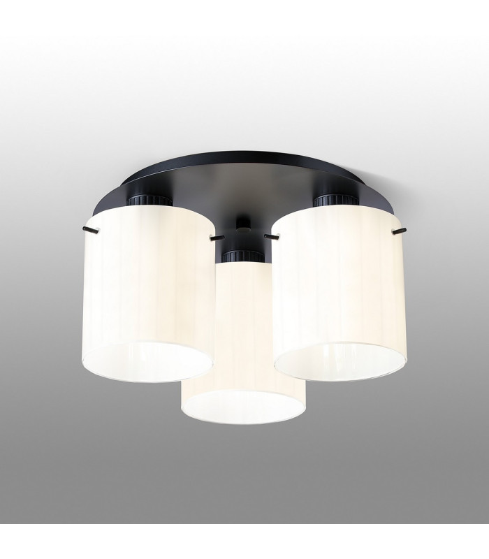 Hudson 41cm Round Ceiling Flush 3 Light Flush Fitting E27 Dark Grey/Gloss White Wide Line Glass-3
