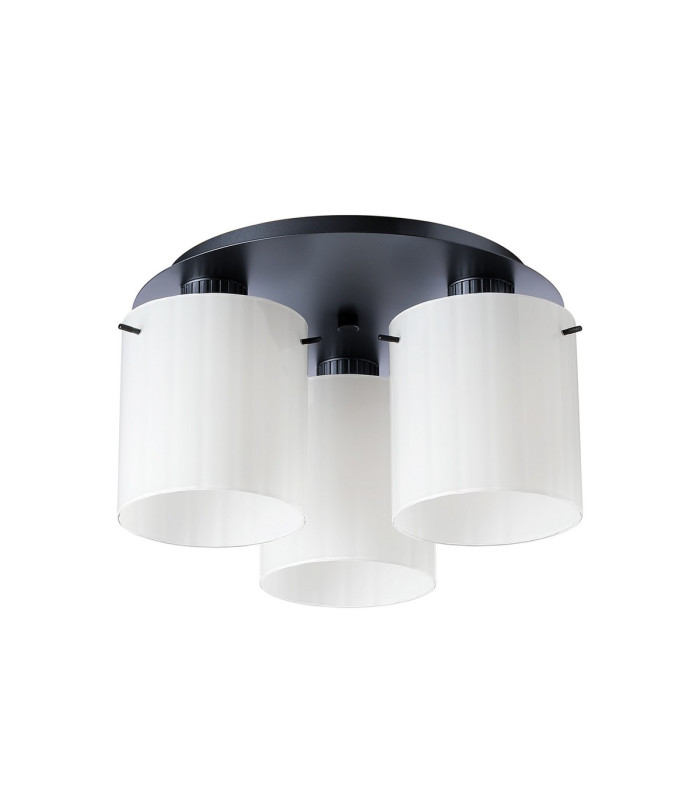 Hudson 41cm Round Ceiling Flush 3 Light Flush Fitting E27 Dark Grey/Gloss White Wide Line Glass-4