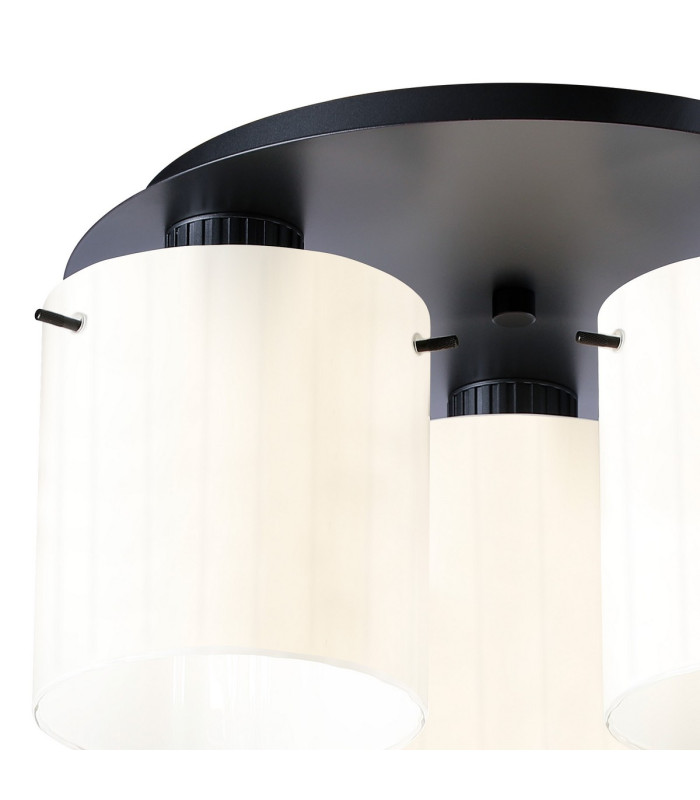 Hudson 41cm Round Ceiling Flush 3 Light Flush Fitting E27 Dark Grey/Gloss White Wide Line Glass-5