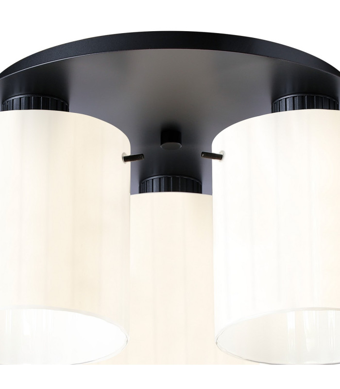 Hudson 41cm Round Ceiling Flush 3 Light Flush Fitting E27 Dark Grey/Gloss White Wide Line Glass-7
