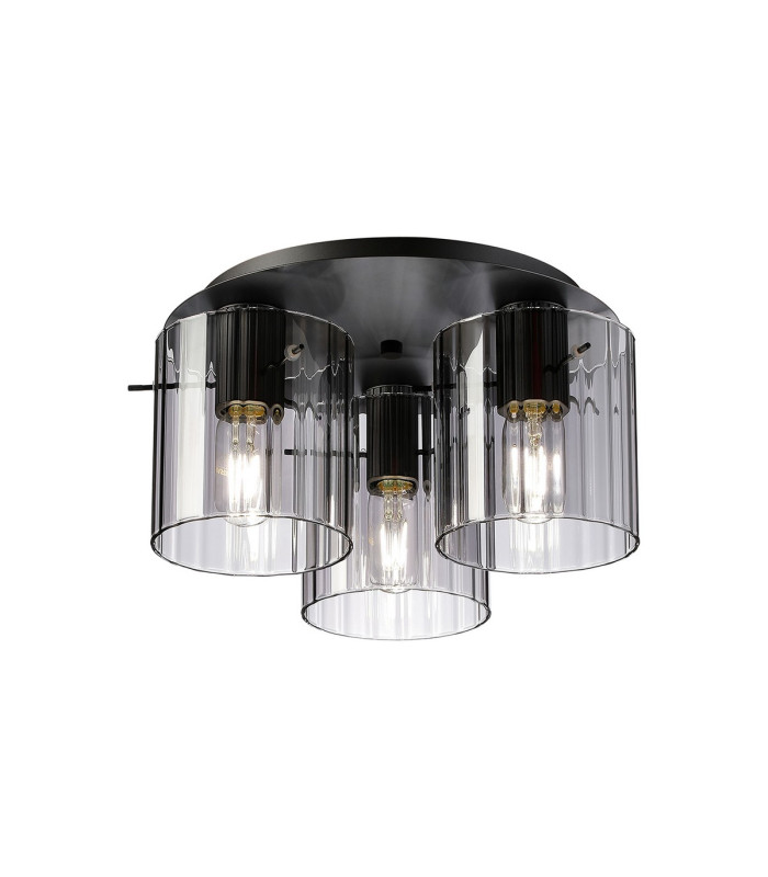 Hudson 41cm Round Ceiling Flush 3 Light Flush Fitting E27 Dark Grey/Smoke Wide Line Glass-1