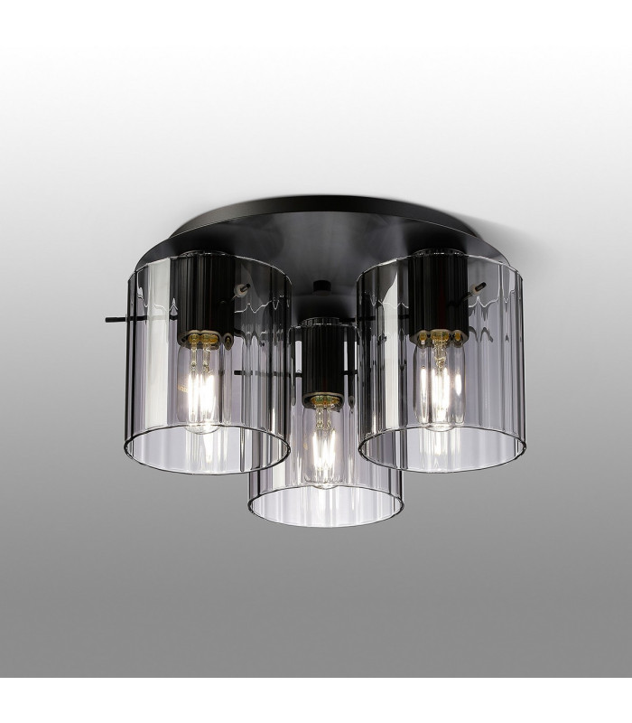 Hudson 41cm Round Ceiling Flush 3 Light Flush Fitting E27 Dark Grey/Smoke Wide Line Glass-3