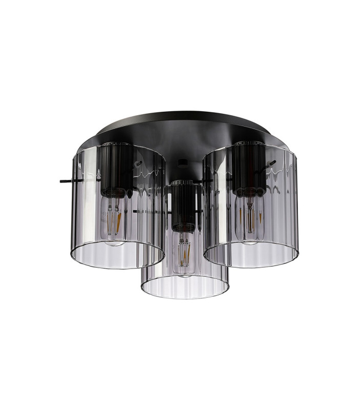 Hudson 41cm Round Ceiling Flush 3 Light Flush Fitting E27 Dark Grey/Smoke Wide Line Glass-4