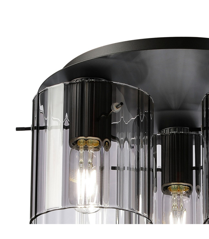 Hudson 41cm Round Ceiling Flush 3 Light Flush Fitting E27 Dark Grey/Smoke Wide Line Glass-5