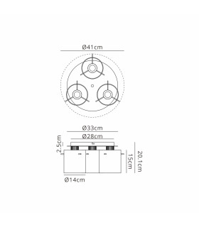 Hudson 41cm Round Ceiling Flush 3 Light Flush Fitting E27 Light Gold/Amber Wide Line Glass-2