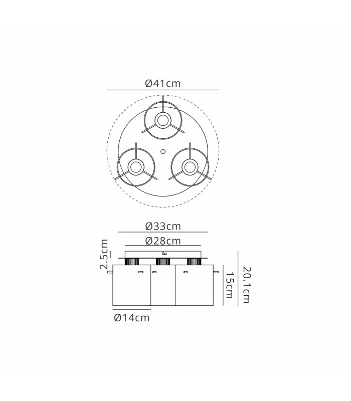 Hudson 41cm Round Ceiling Flush 3 Light Flush Fitting E27 Light Gold/Amber Wide Line Glass-2