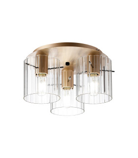 Hudson 41cm Round Ceiling Flush 3 Light Flush Fitting E27 Light Gold/Clear Wide Line Glass-1