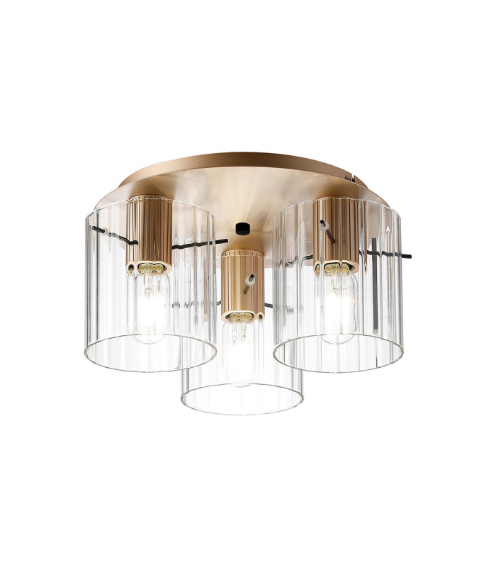 Hudson 41cm Round Ceiling Flush 3 Light Flush Fitting E27 Light Gold/Clear Wide Line Glass-1