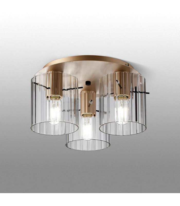Hudson 41cm Round Ceiling Flush 3 Light Flush Fitting E27 Light Gold/Clear Wide Line Glass-3