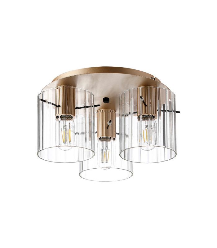 Hudson 41cm Round Ceiling Flush 3 Light Flush Fitting E27 Light Gold/Clear Wide Line Glass-4