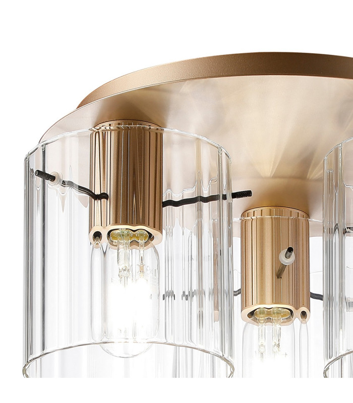 Hudson 41cm Round Ceiling Flush 3 Light Flush Fitting E27 Light Gold/Clear Wide Line Glass-5