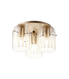 Hudson 41cm Round Ceiling Flush 3 Light Flush Fitting E27 Light Gold/Frosted/Clear Wide Line Glass-1