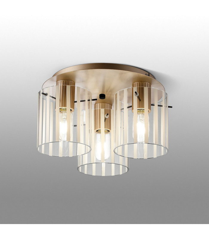 Hudson 41cm Round Ceiling Flush 3 Light Flush Fitting E27 Light Gold/Frosted/Clear Wide Line Glass-3
