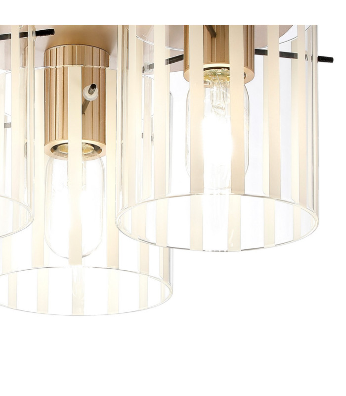 Hudson 41cm Round Ceiling Flush 3 Light Flush Fitting E27 Light Gold/Frosted/Clear Wide Line Glass-6