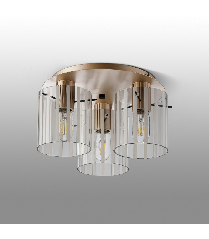 Hudson 41cm Round Ceiling Flush 3 Light Flush Fitting E27 Light Gold/Frosted/Clear Wide Line Glass-7