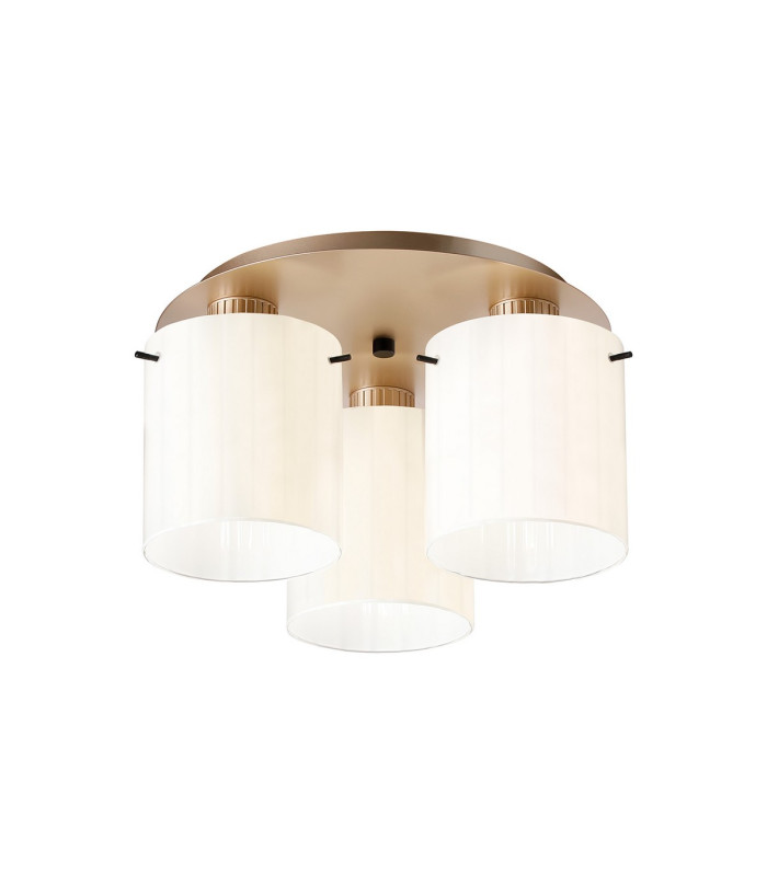 Hudson 41cm Round Ceiling Flush 3 Light Flush Fitting E27 Light Gold/Gloss White Wide Line Glass-1
