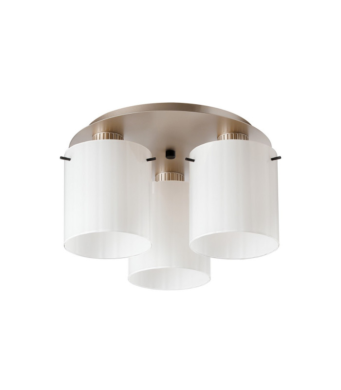 Hudson 41cm Round Ceiling Flush 3 Light Flush Fitting E27 Light Gold/Gloss White Wide Line Glass-4