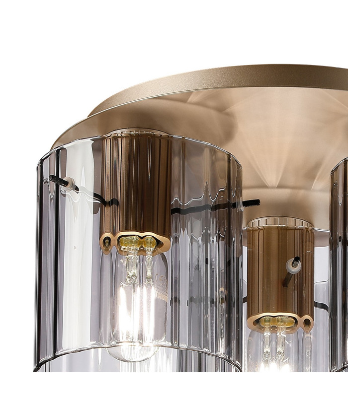 Hudson 41cm Round Ceiling Flush 3 Light Flush Fitting E27 Light Gold/Smoke Wide Line Glass-5