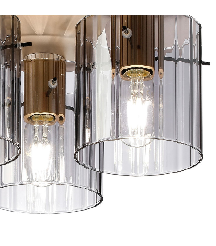 Hudson 41cm Round Ceiling Flush 3 Light Flush Fitting E27 Light Gold/Smoke Wide Line Glass-6