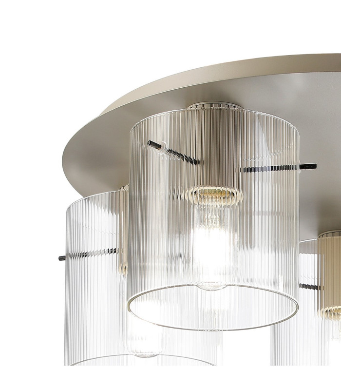 Hudson 56cm Round Ceiling Flush 5 Light Flush Fitting E27 Beige Stone/Clear Narrow Line Glass-5