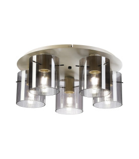Hudson 56cm Round Ceiling Flush 5 Light Flush Fitting E27 Beige Stone/Smoke Narrow Line Glass-1