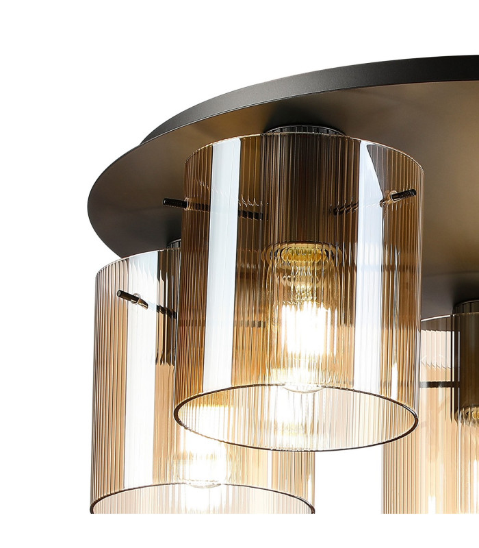 Hudson 56cm Round Ceiling Flush 5 Light Flush Fitting E27 Dark Grey/Amber Narrow Line Glass-5