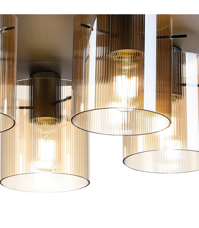 Hudson 56cm Round Ceiling Flush 5 Light Flush Fitting E27 Dark Grey/Amber Narrow Line Glass-6