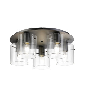 Hudson 56cm Round Ceiling Flush 5 Light Flush Fitting E27 Dark Grey/Clear Narrow Line Glass-1
