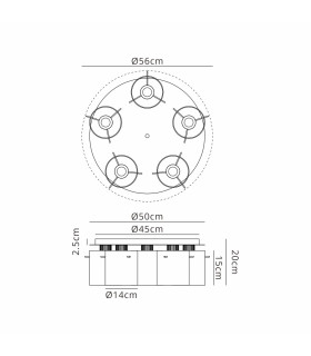 Hudson 56cm Round Ceiling Flush 5 Light Flush Fitting E27 Dark Grey/Clear Narrow Line Glass-2